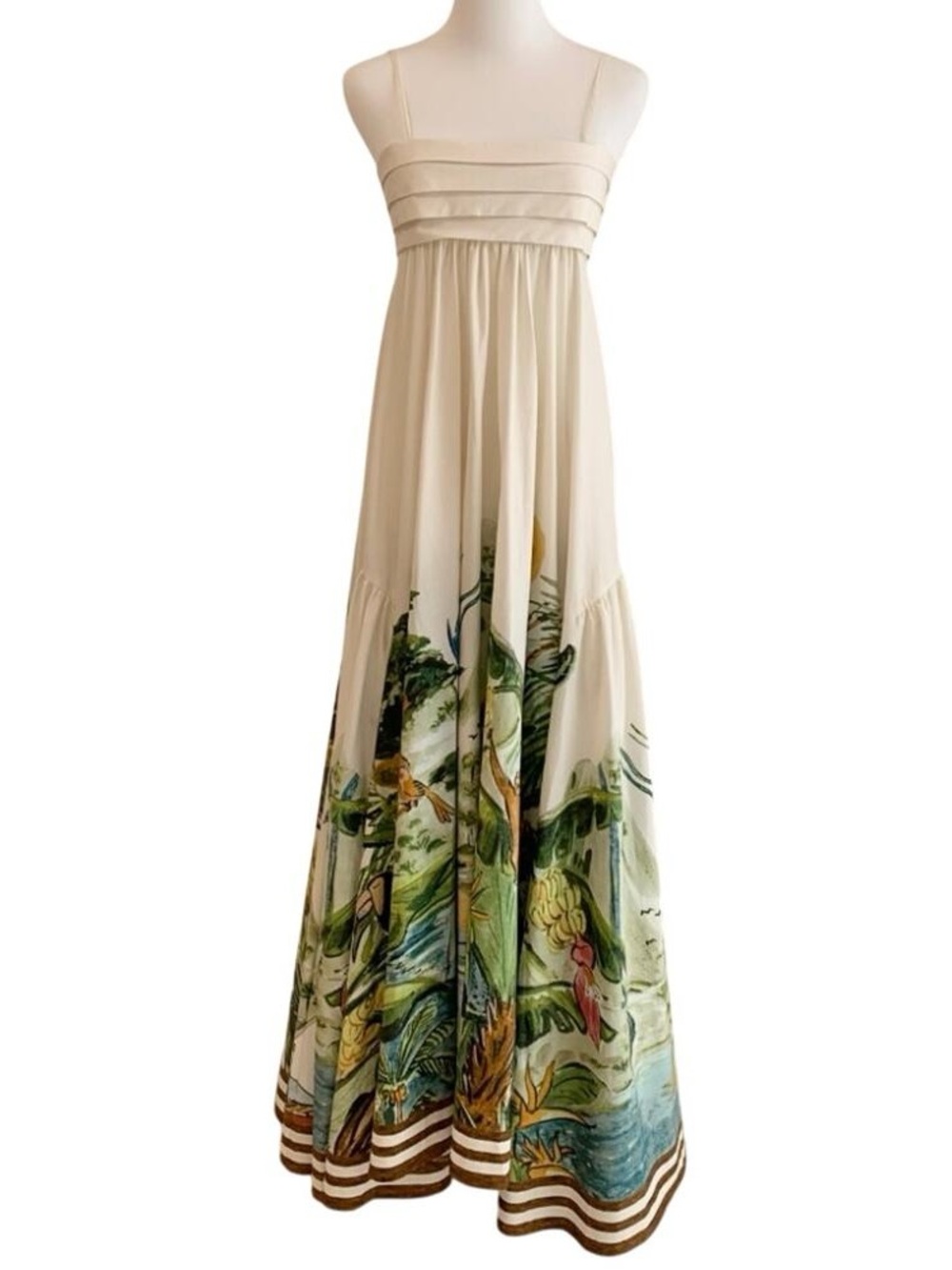Alemais Cream Maxi Dress with Tropical Hem Print